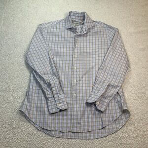 Gitman Bros Button Down Shirt Mens L Blue Tan Plaid Cotton Made in USA Classic